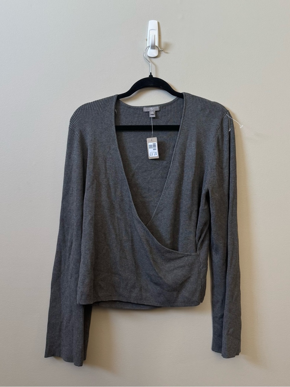 Thyme Maternity (NWT) long sleeve ribbed faux wrap front grey knit top